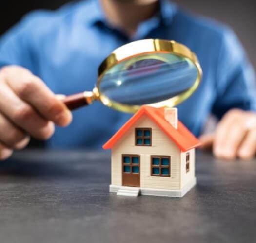 magnifying glass over toy house